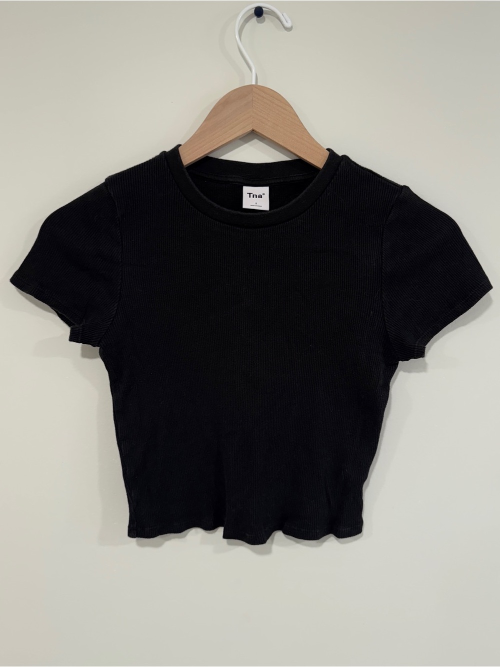 TNA Black Ribbed Short Sleeve Cotton Tee